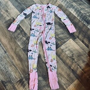 Little Sleepies Pink Floral and Green Dino Zip One-Piece Pajama